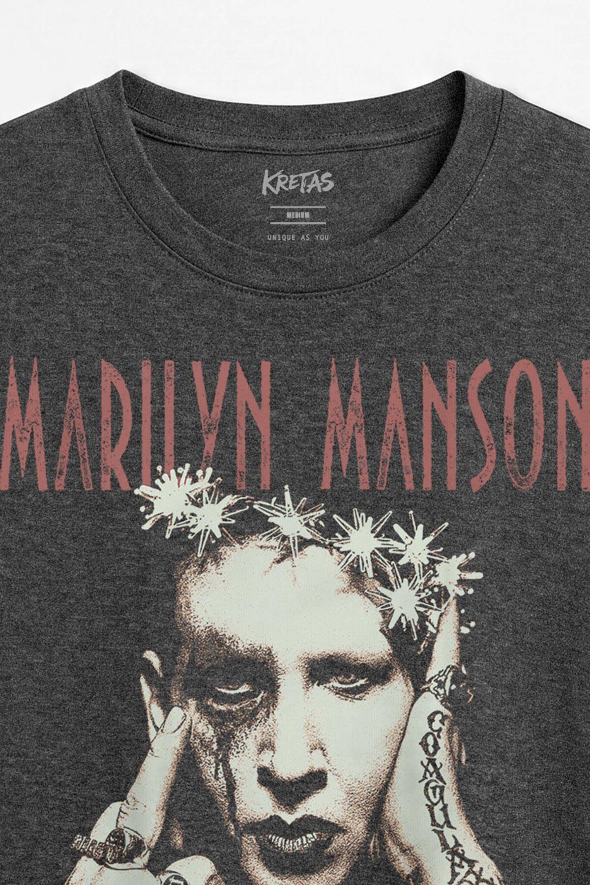 Marilyn Manson Industrial Metal Gotik Müzik Rock Unisex Regular Antrasit Melanj Tişört (1)