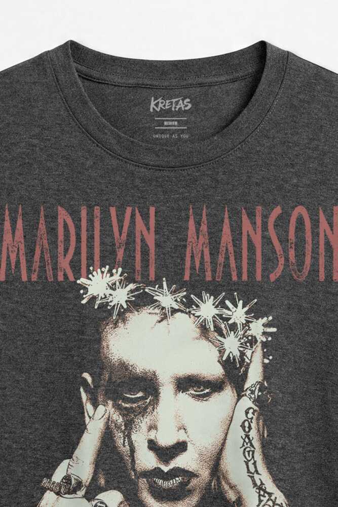 Marilyn Manson Industrial Metal Gotik Müzik Rock Unisex Regular Antrasit Melanj Tişört (1)