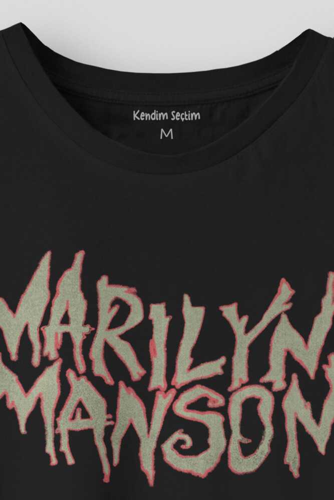 Marilyn Manson Logo Baskılı Tişört Metal Müzik Unisex Regular Fit Siyah T-shirt - 2