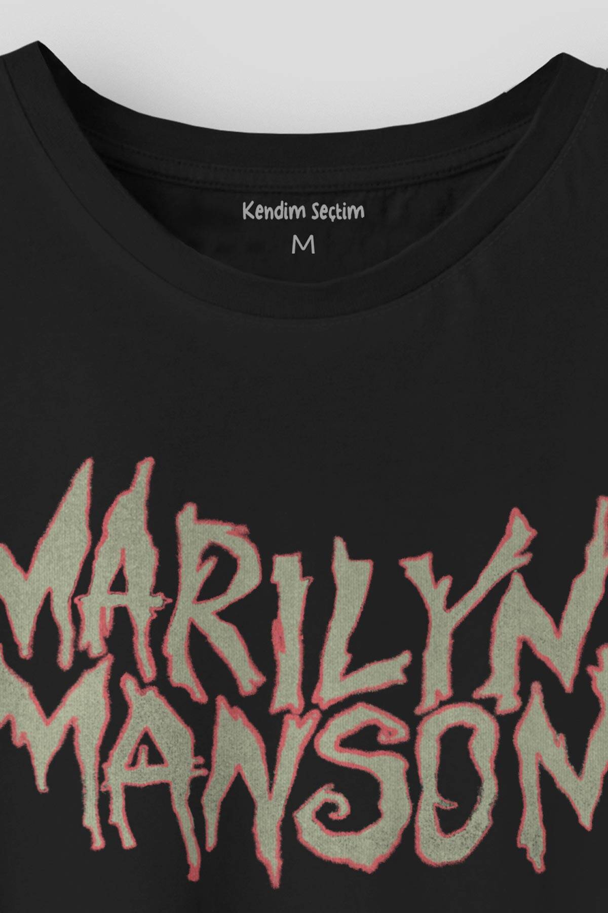 Marilyn Manson Logo Baskılı Tişört Metal Müzik Unisex Regular Fit Siyah T-shirt (1)