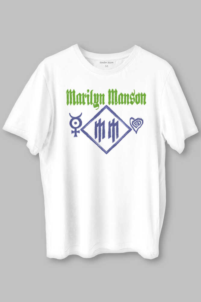 Marilyn Manson T-shirt Logo Kalp Rock Metal Müzik Baskılı Beyaz Unisex Kısa Kollu Tişört