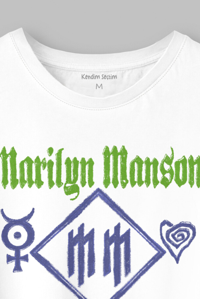 Marilyn Manson T-shirt Logo Kalp Rock Metal Müzik Baskılı Beyaz Unisex Kısa Kollu Tişört (1)