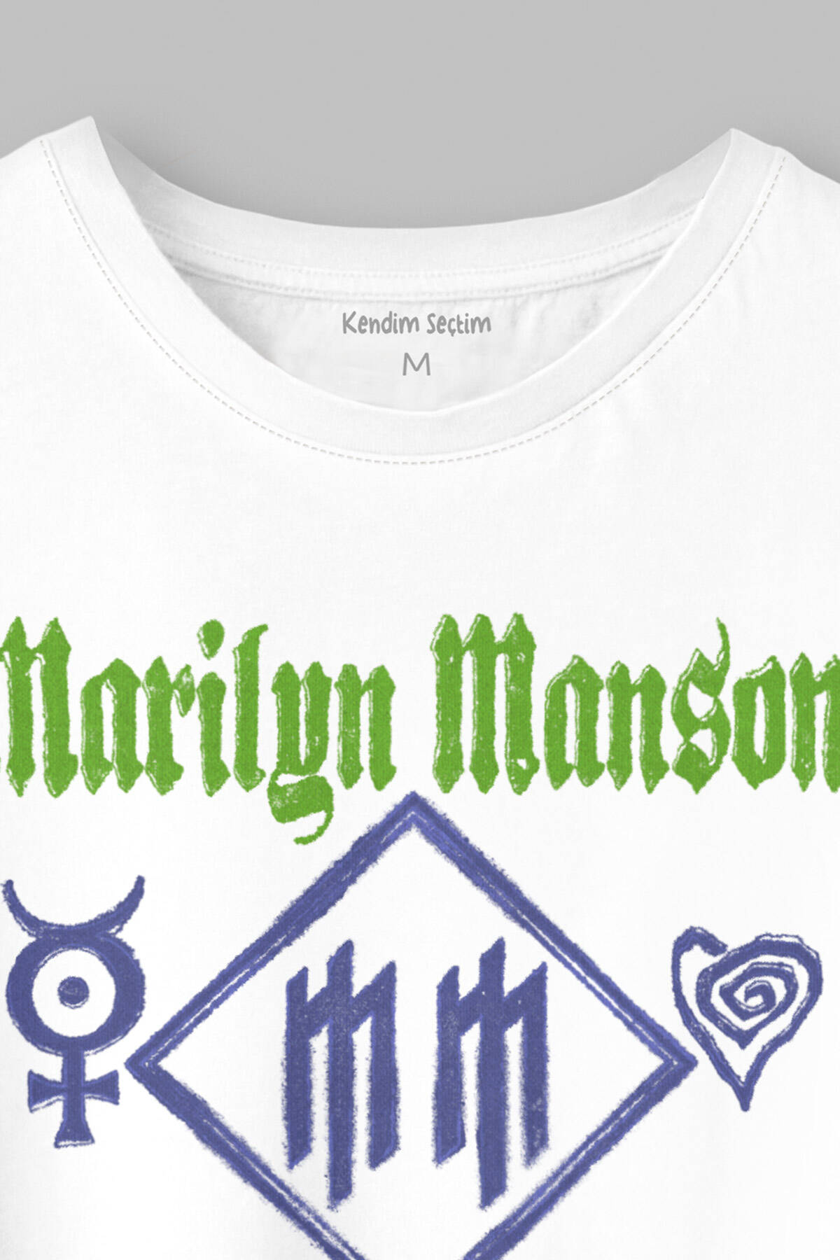 Marilyn Manson T-shirt Logo Kalp Rock Metal Müzik Baskılı Beyaz Unisex Kısa Kollu Tişört - 2