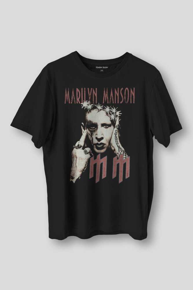 Marilyn Manson T-shirt Rock Metal Müzik Baskılı Unisex Regular Fit Siyah Tişört