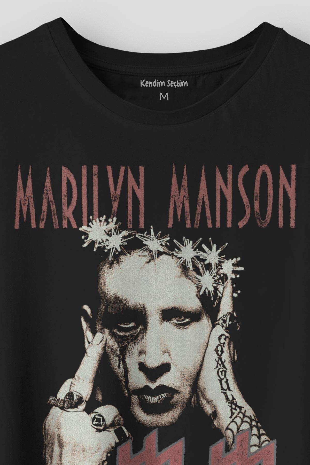 Marilyn Manson T-shirt Rock Metal Müzik Baskılı Unisex Regular Fit Siyah Tişört - 2