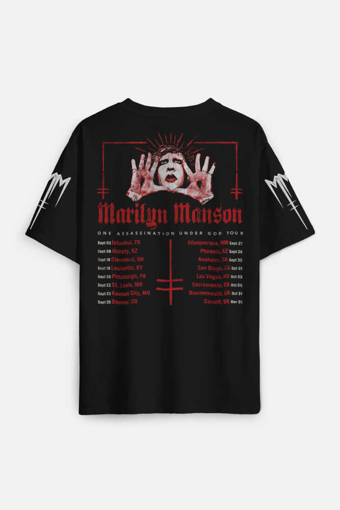 Marilyn Manson T-shirt Tour Rock Metal Müzik Baskılı Siyah Oversize Tişört - 1
