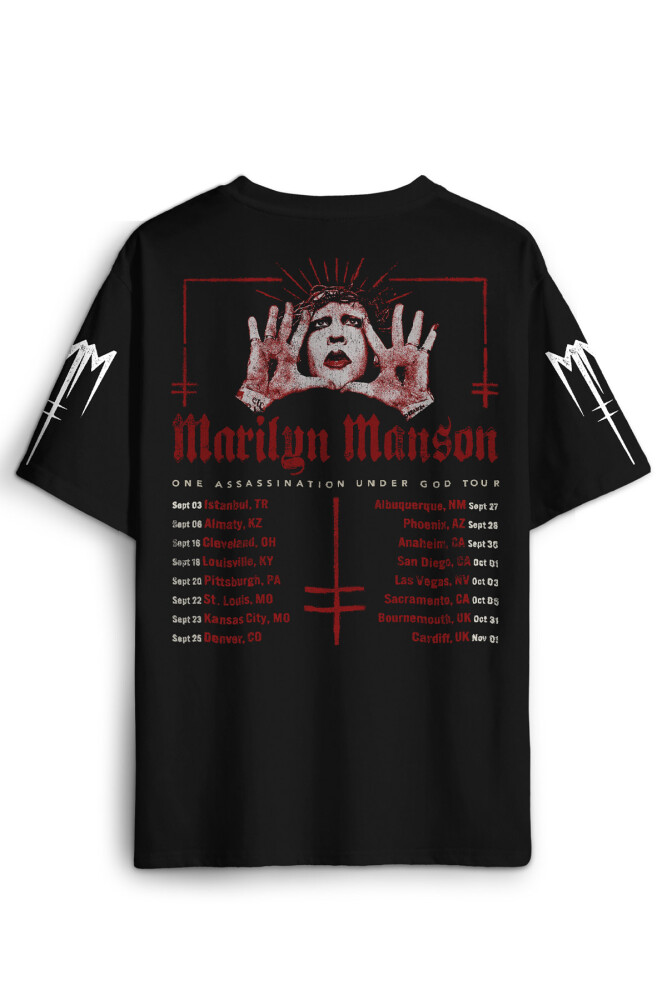 Marilyn Manson T-shirt Tour Rock Metal Müzik Baskılı Siyah Oversize Tişört - KENDİM SEÇTİM