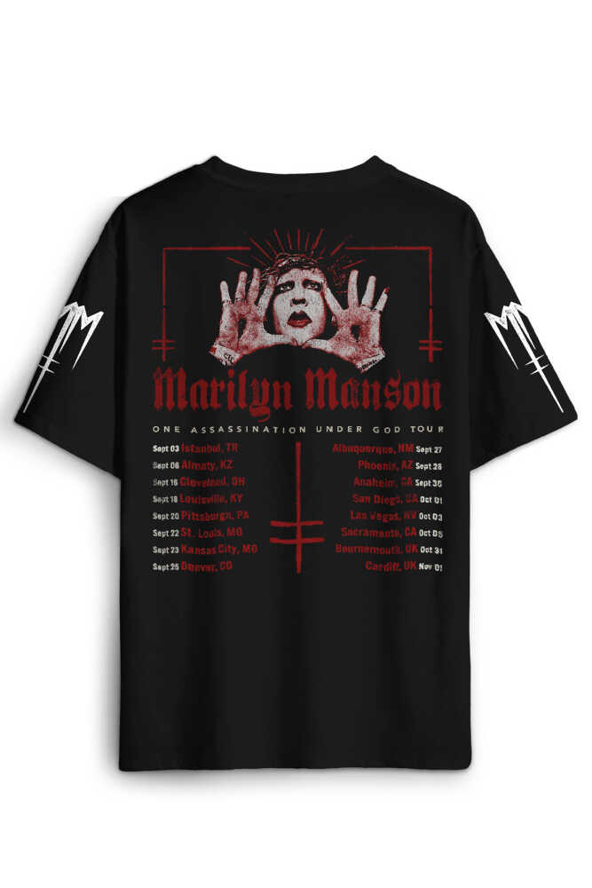 Marilyn Manson T-shirt Tour Rock Metal Müzik Baskılı Siyah Oversize Tişört - 1