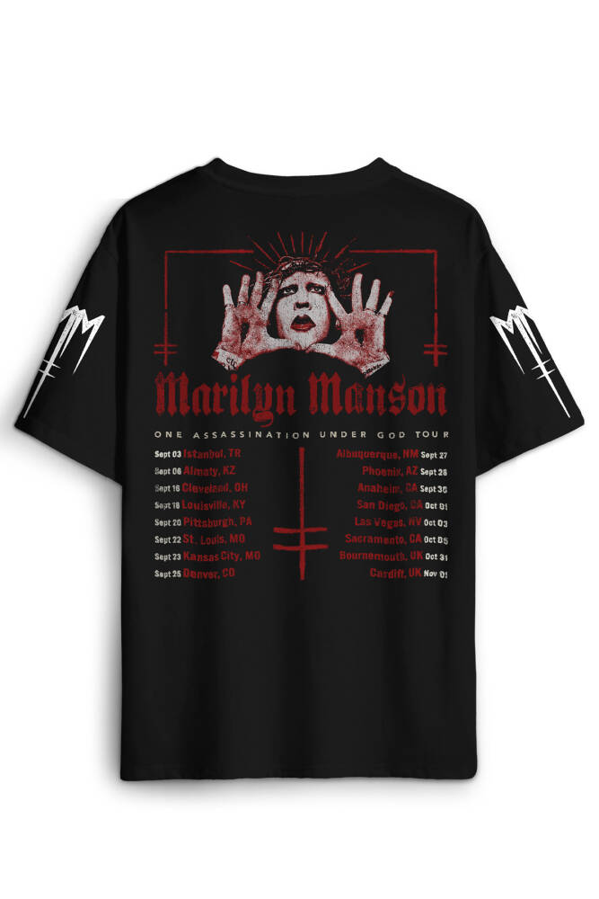 Marilyn Manson T-shirt Tour Rock Metal Müzik Baskılı Siyah Oversize Tişört