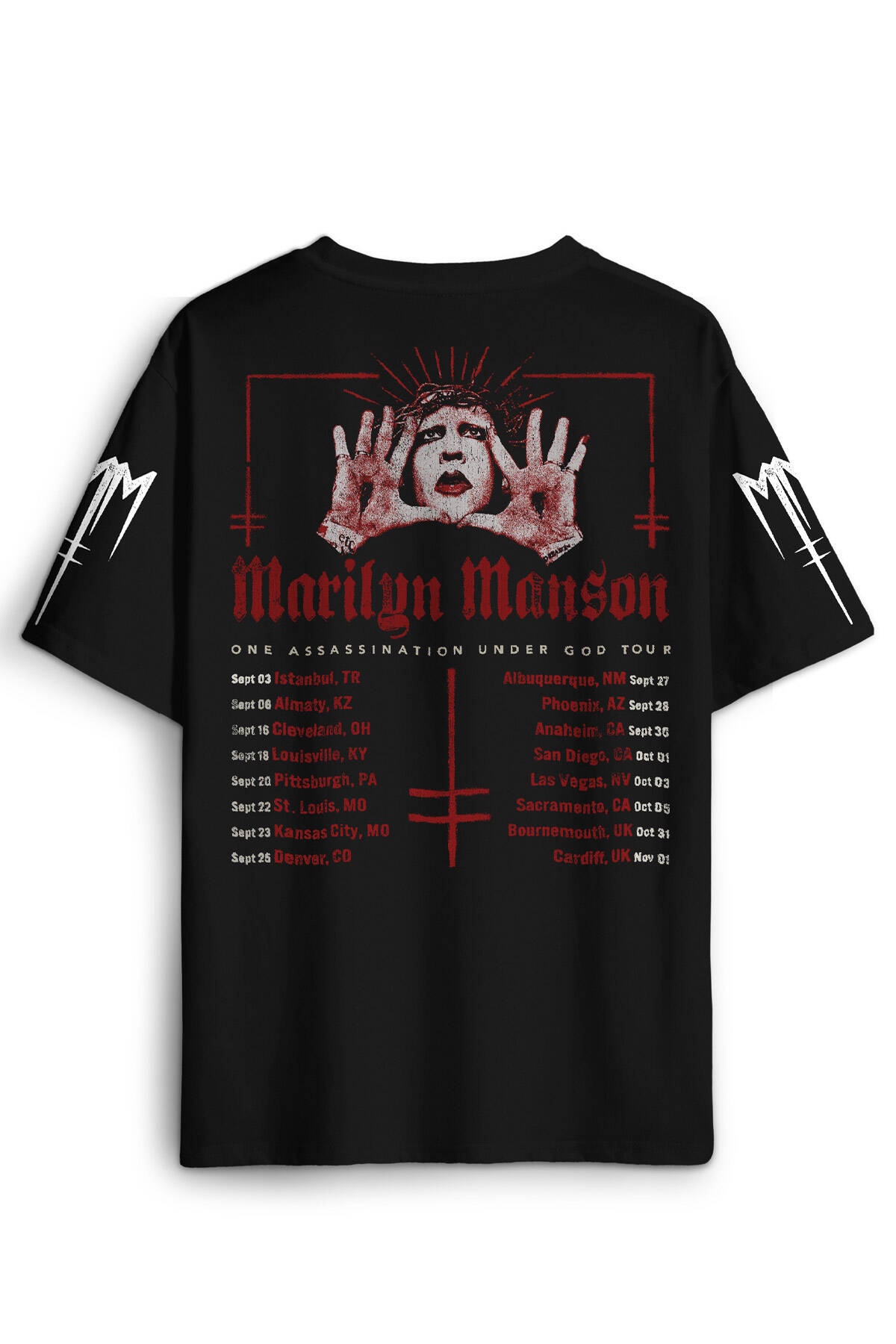 Marilyn Manson T-shirt Tour Rock Metal Müzik Baskılı Siyah Oversize Tişört