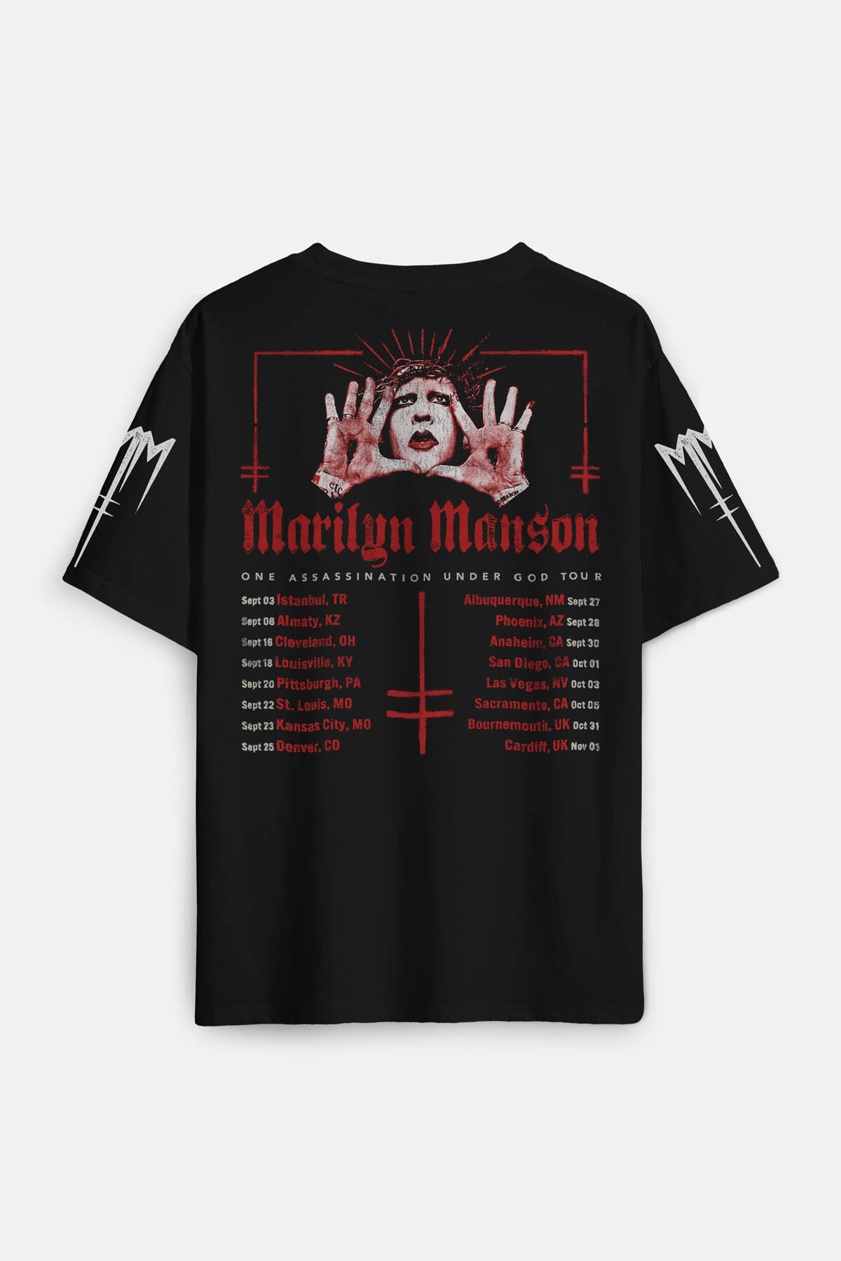 Marilyn Manson T-shirt Tour Rock Metal Müzik Baskılı Siyah Oversize Tişört