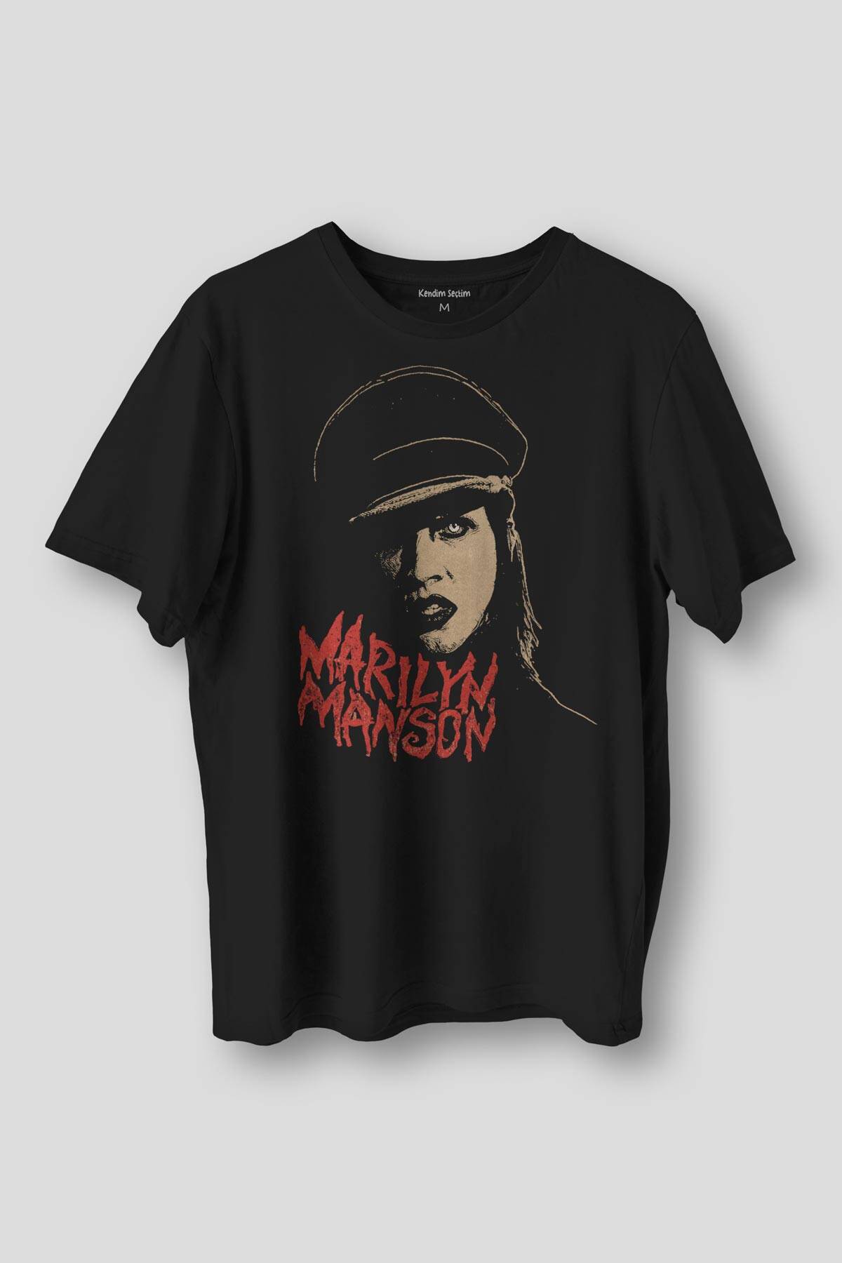 Marilyn Manson Tişört Rock Metal Müzik Baskılı Unisex Regular Fit Siyah T-shirt - 1