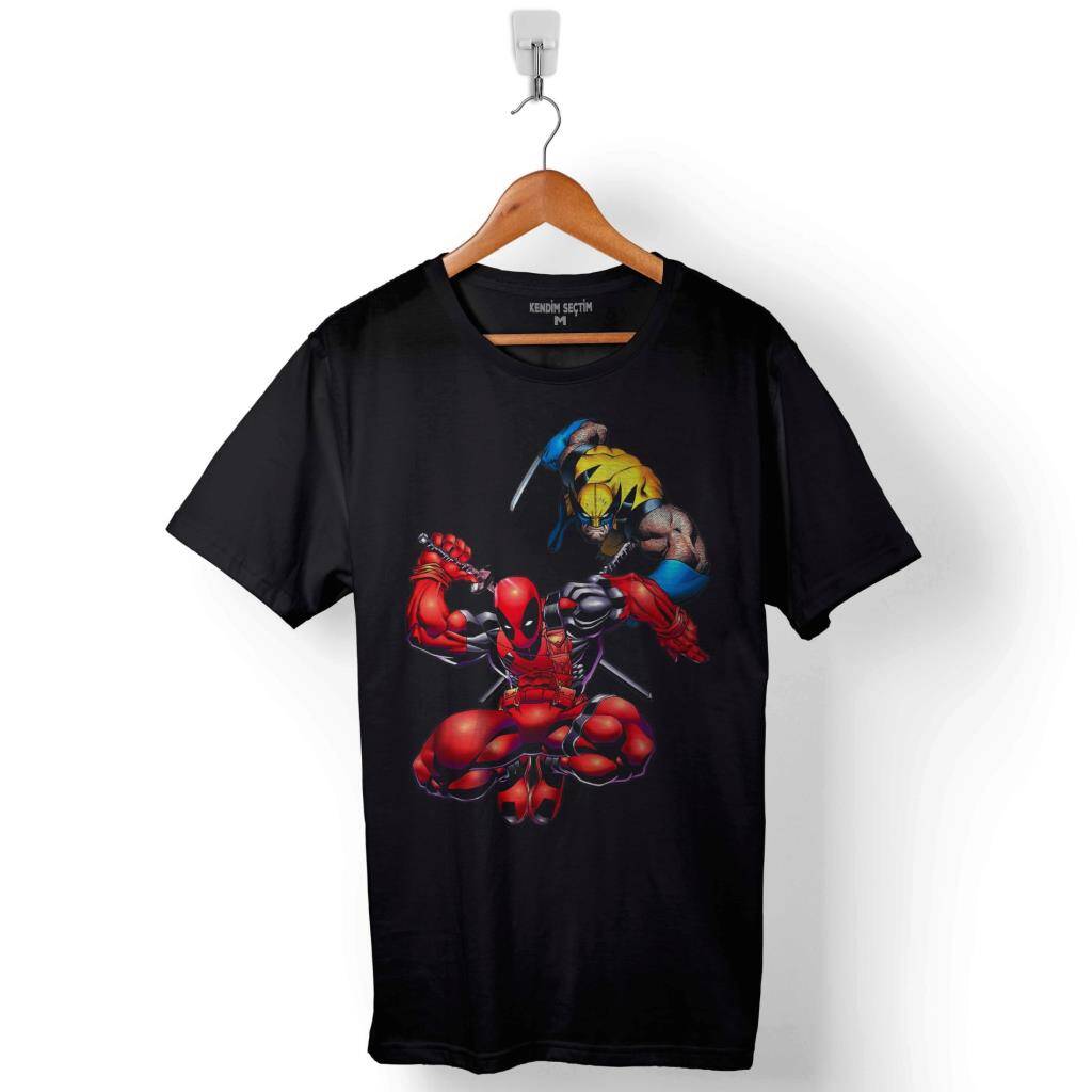 Marvel Deadpool Vs And Wolverine Baskılı Tişört Unisex T-Shirt - 1