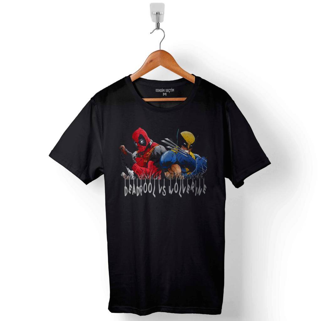 Marvel Deadpool Vs And Wolverine Baskılı Tişört Unisex T-Shirt - 1