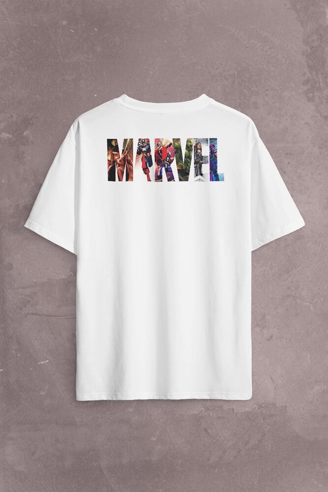 Marvel Spiderman Hulk Deadpool Iron Man Sırt Ön Baskılı Oversize Tişört Unisex T-Shirt OVR12B1886 (1)