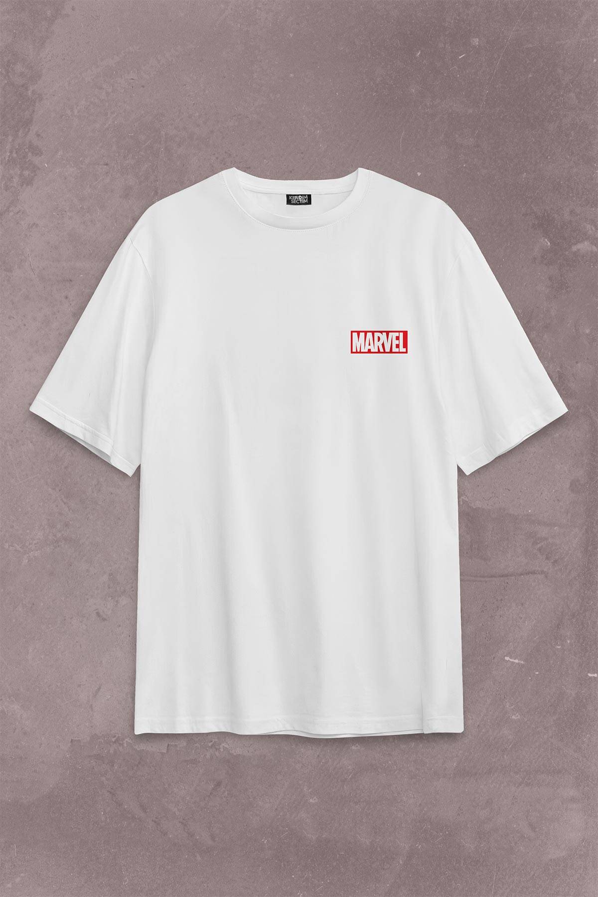 Marvel Spiderman Hulk Deadpool Iron Man Sırt Ön Baskılı Oversize Tişört Unisex T-Shirt OVR12B1886 - 1