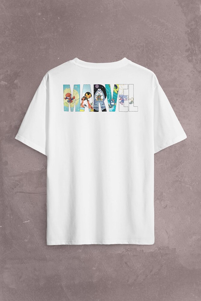 Marvel Spiderman Hulk Deadpool Iron Man Sırt Ön Baskılı Oversize Tişört Unisex T-Shirt OVR12B1887 - KENDİM SEÇTİM