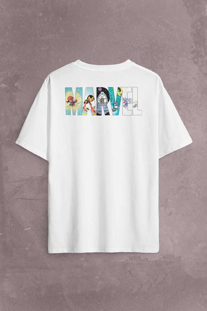 Marvel Spiderman Hulk Deadpool Iron Man Sırt Ön Baskılı Oversize Tişört Unisex T-Shirt OVR12B1887