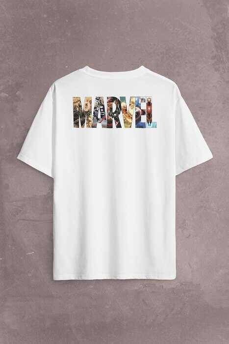 Marvel Spiderman Hulk Deadpool Iron Man Sırt Ön Baskılı Oversize Tişört Unisex T-Shirt OVR12B1888 - 1