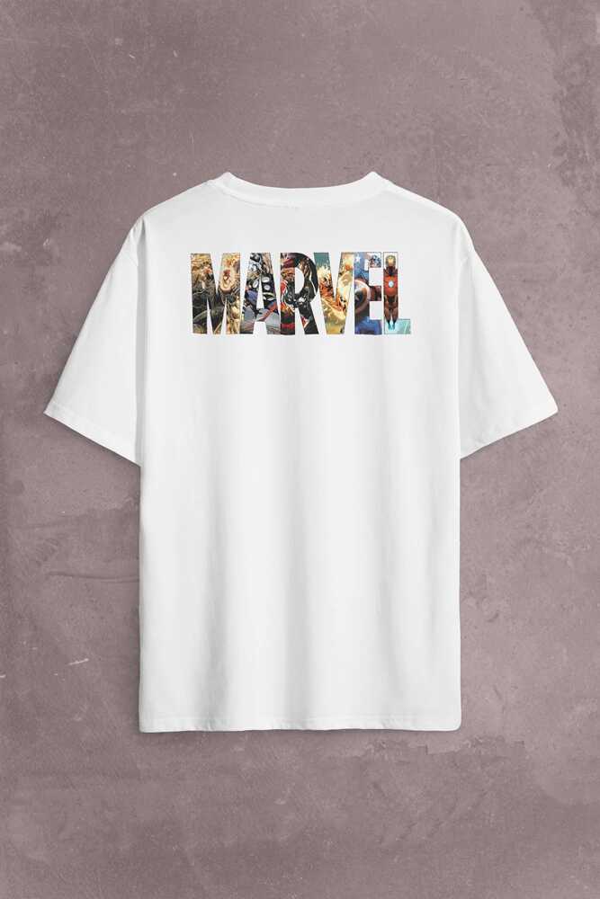 Marvel Spiderman Hulk Deadpool Iron Man Sırt Ön Baskılı Oversize Tişört Unisex T-Shirt OVR12B1888