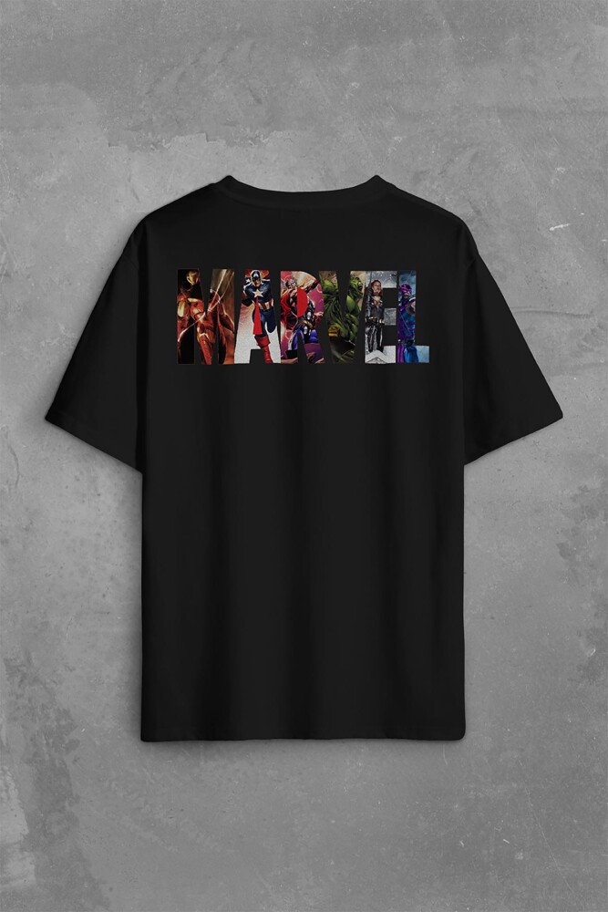 Marvel Spiderman Hulk Deadpool Iron Man Sırt Ön Baskılı Oversize Tişört Unisex T-Shirt OVR12S1886 - 1