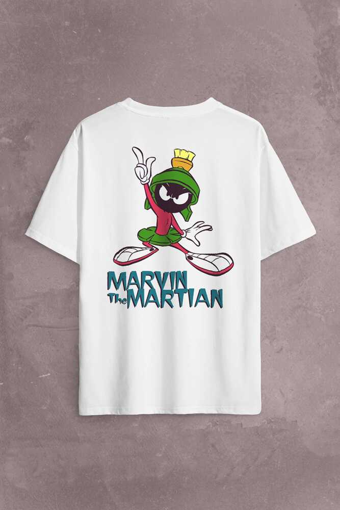 Marvin The Martian Marslı Marvin Çizgi Film Sırt Ön Baskılı Oversize Tişört Unisex T-Shirt - 1