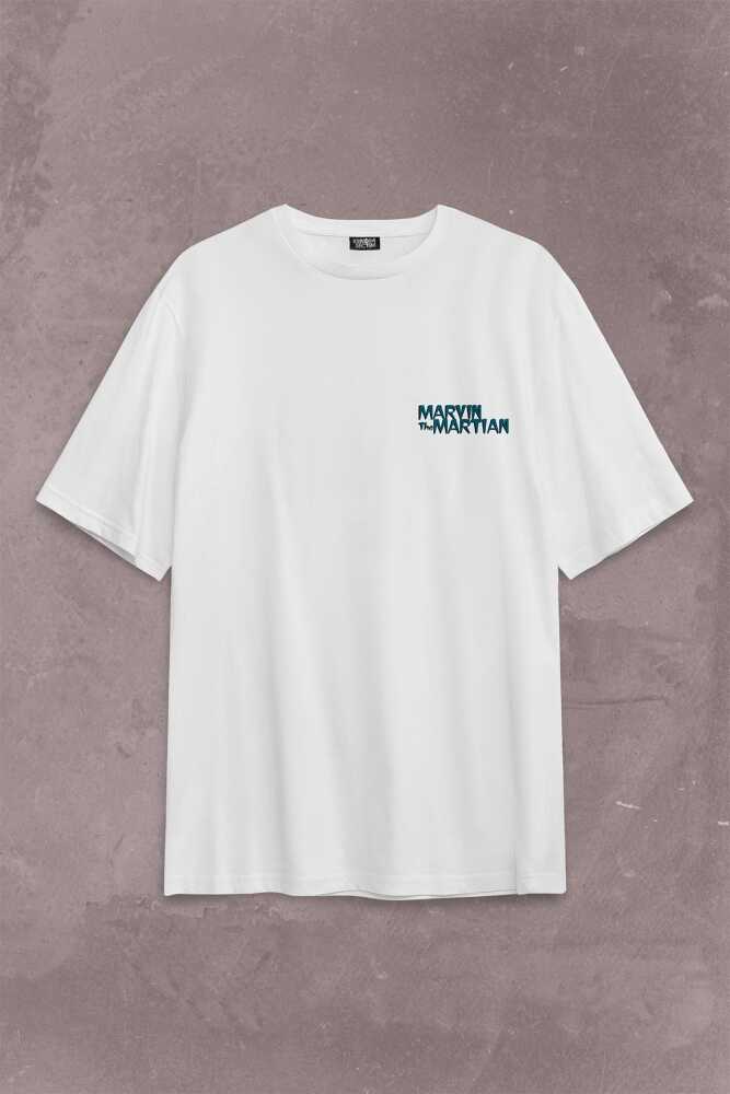 Marvin The Martian Marslı Marvin Çizgi Film Sırt Ön Baskılı Oversize Tişört Unisex T-Shirt - 2