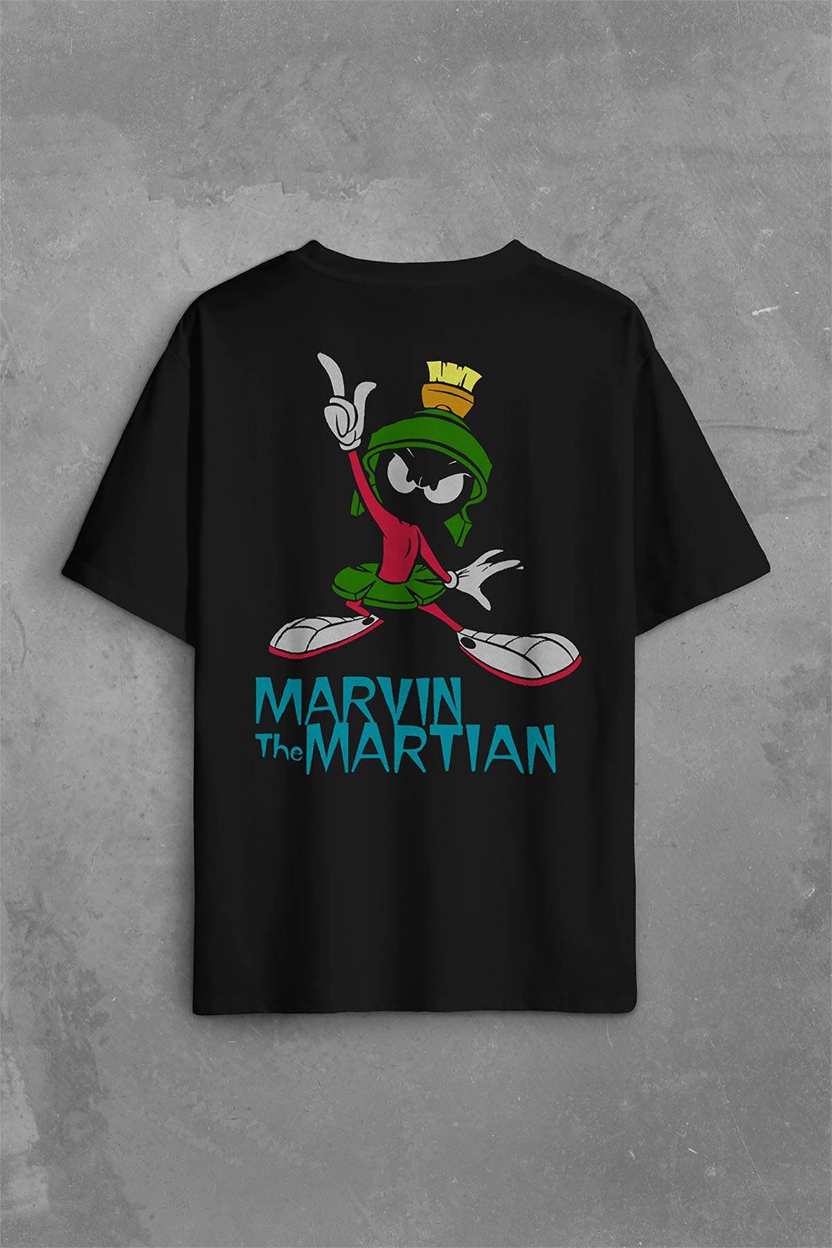 Marvin The Martian Marslı Marvin Çizgi Film Sırt Ön Baskılı Oversize Tişört Unisex T-Shirt