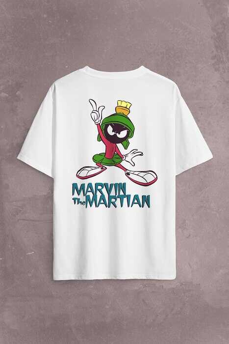 Marvin The Martian Marslı Marvin Çizgi Film Sırt Ön Baskılı Oversize Tişört Unisex T-Shirt - 1
