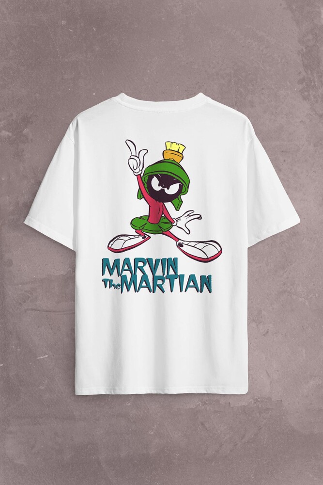 Marvin The Martian Marslı Marvin Çizgi Film Sırt Ön Baskılı Oversize Tişört Unisex T-Shirt - 1