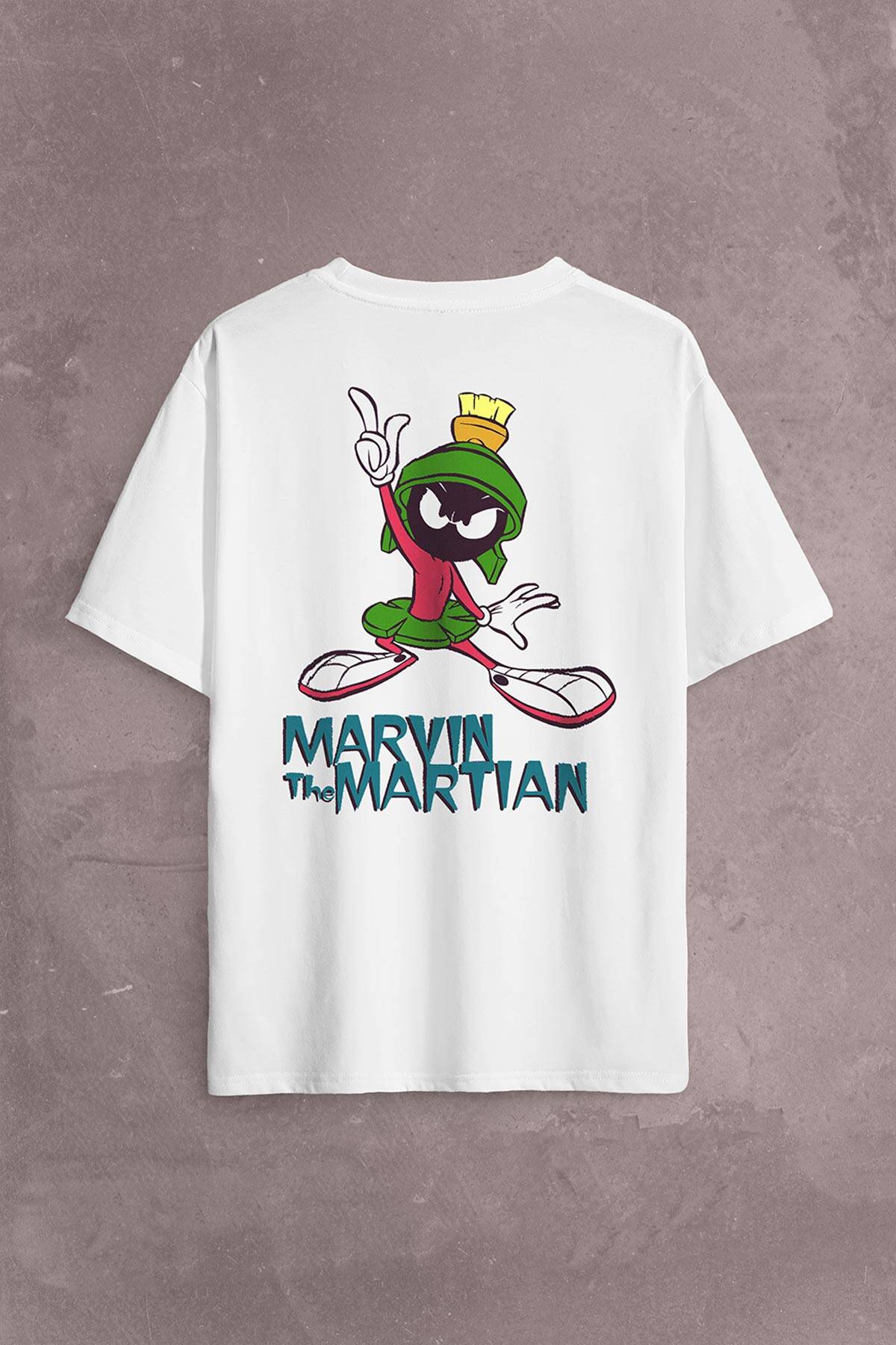 Marvin The Martian Marslı Marvin Çizgi Film Sırt Ön Baskılı Oversize Tişört Unisex T-Shirt - 1