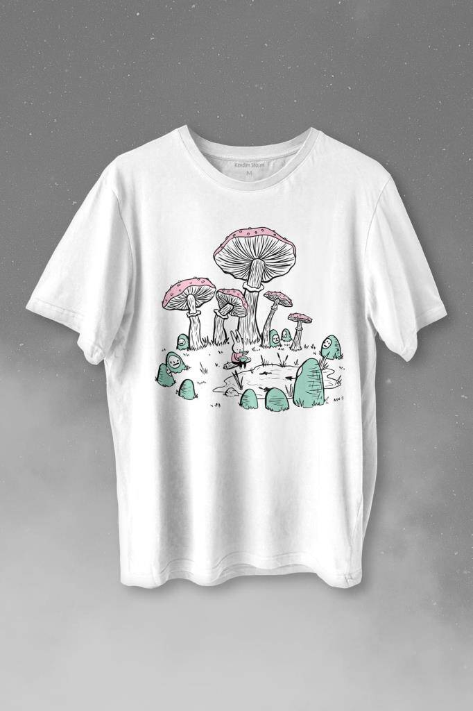 Mashroom Forrest Mantar Orman Outdoor Retro Baskılı Tişört Unisex T-shirt - 1