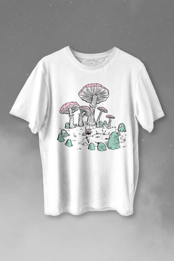 Mashroom Forrest Mantar Orman Outdoor Retro Baskılı Tişört Unisex T-shirt - 1