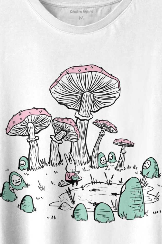 Mashroom Forrest Mantar Orman Outdoor Retro Baskılı Tişört Unisex T-shirt (1)