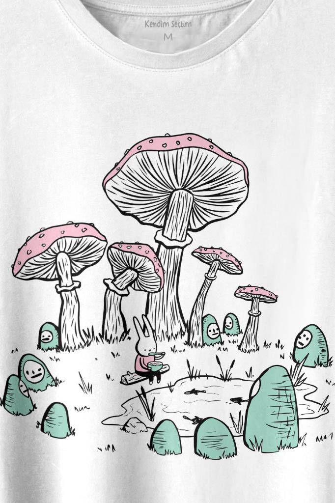 Mashroom Forrest Mantar Orman Outdoor Retro Baskılı Tişört Unisex T-shirt - 2