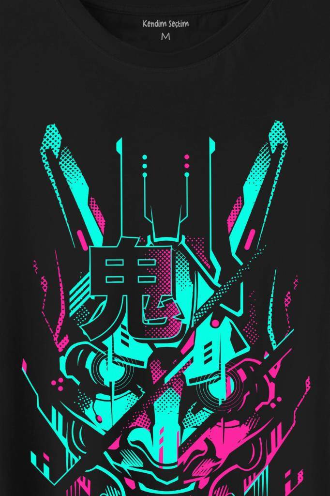 Mask Hannya Demon Japonca Japanese Maske Oni Baskılı Tişört Unisex T-Shirt (1)