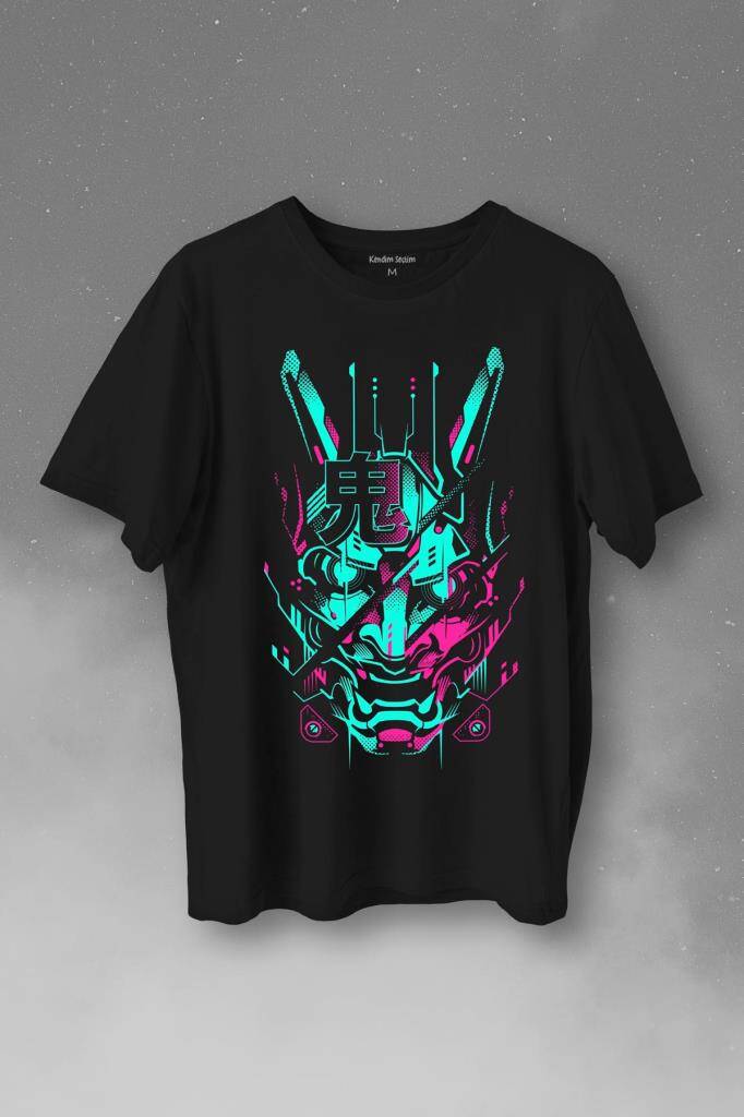 Mask Hannya Demon Japonca Japanese Maske Oni Baskılı Tişört Unisex T-Shirt - 1