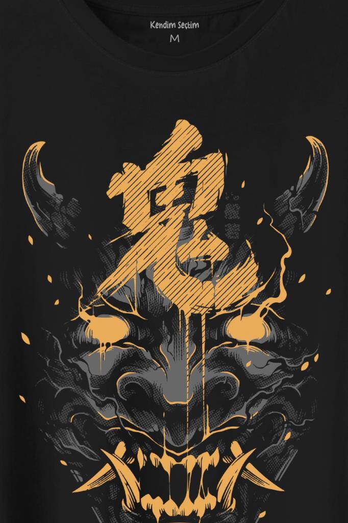 Mask Hannya Demon Maske Japonca Japanese Baskılı Tişört Unisex T-Shirt (1)