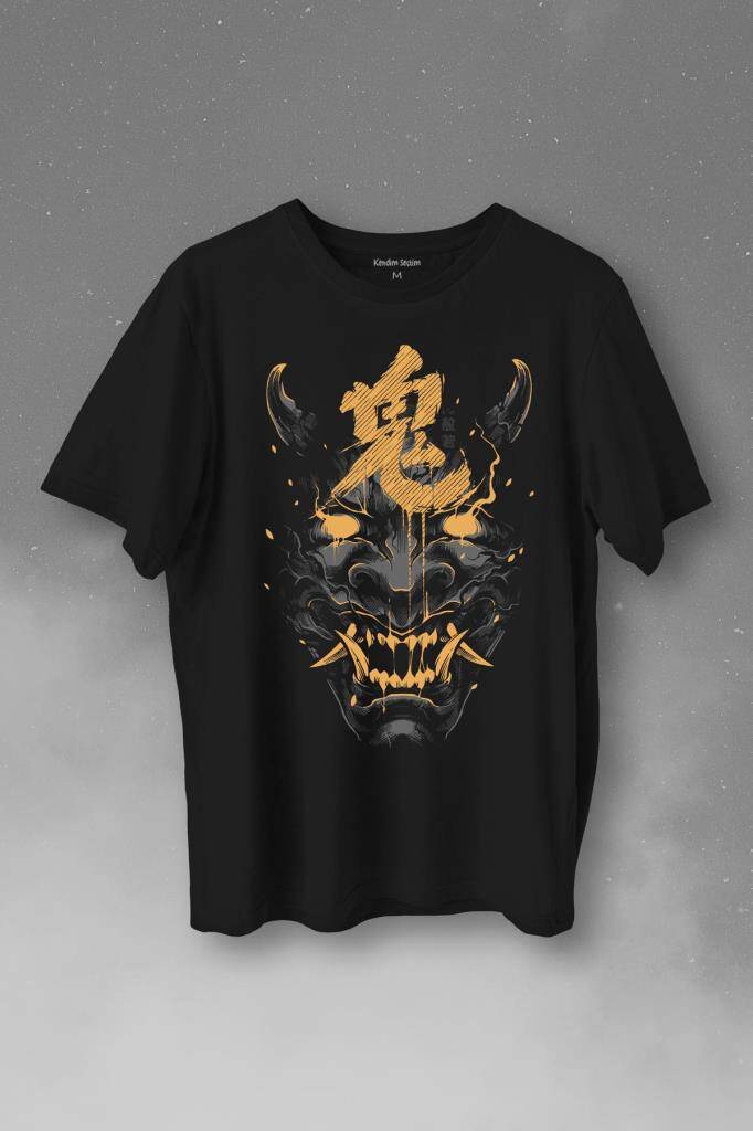Mask Hannya Demon Maske Japonca Japanese Baskılı Tişört Unisex T-Shirt - 1