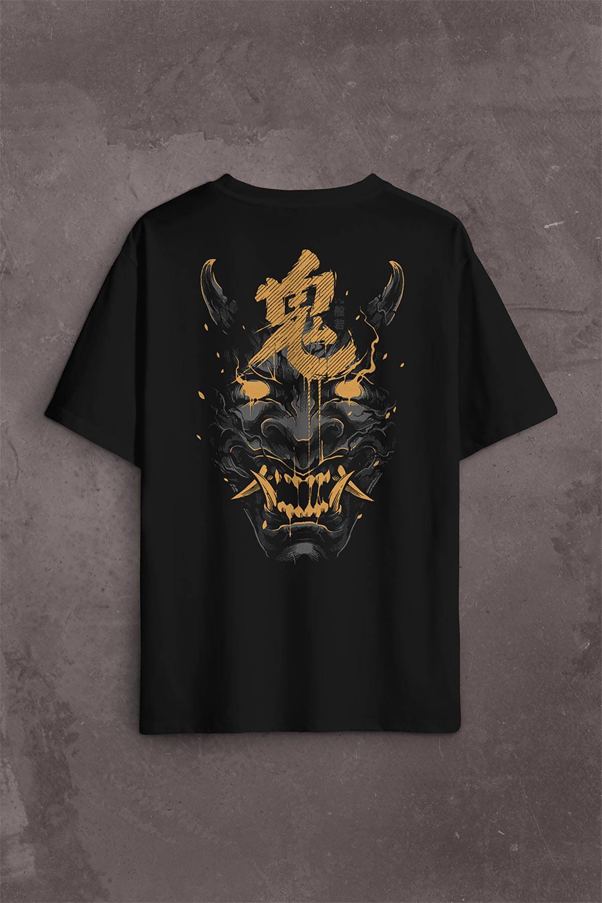 Mask Hannya Demon Maske Japonca Japanese Sırt Ön Baskılı Oversize Tişört Unisex T-Shirt - 1