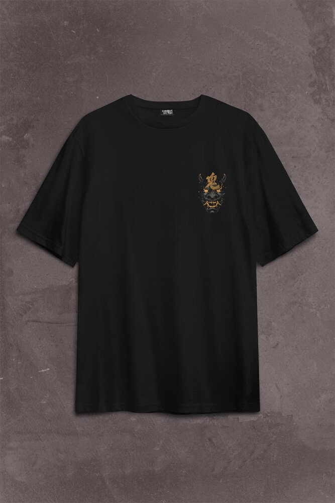 Mask Hannya Demon Maske Japonca Japanese Sırt Ön Baskılı Oversize Tişört Unisex T-Shirt - 2