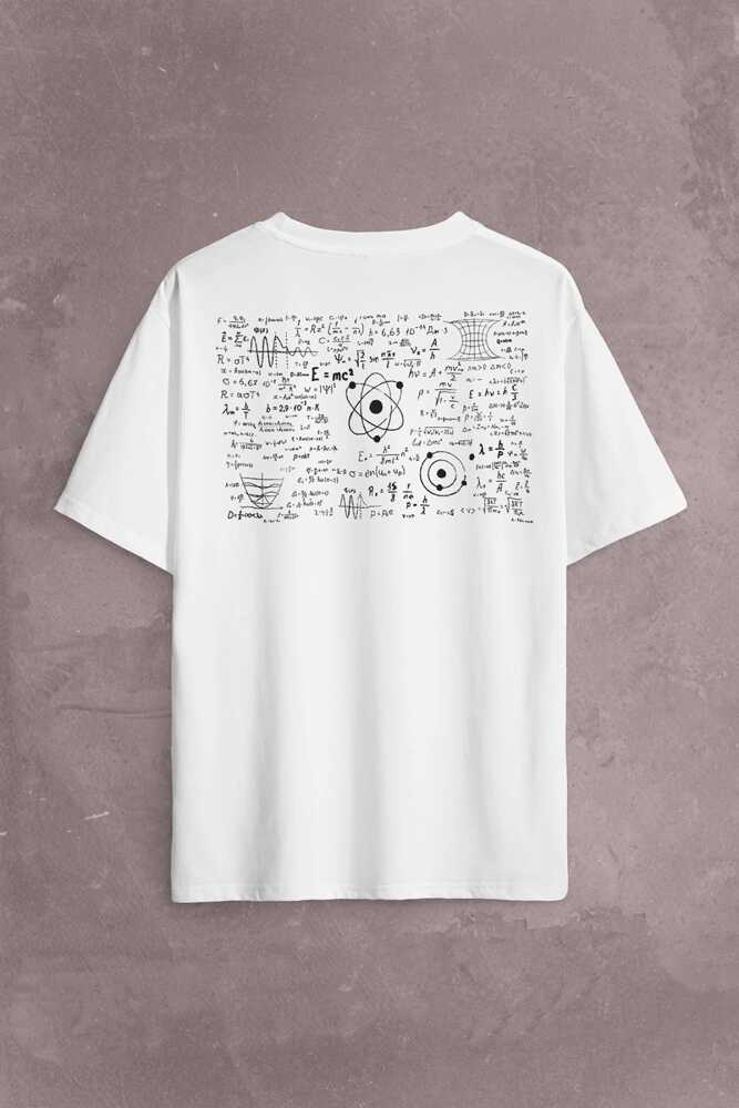 Matematik Fizik Formülü Denklem Sınav Sırt Ön Baskılı Oversize Tişört Unisex T-Shirt - 1