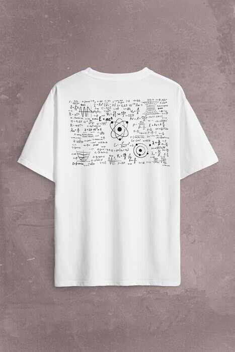 Matematik Fizik Formülü Denklem Sınav Sırt Ön Baskılı Oversize Tişört Unisex T-Shirt - 1