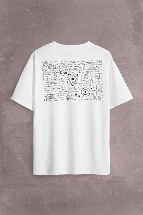 Matematik Fizik Formülü Denklem Sınav Sırt Ön Baskılı Oversize Tişört Unisex T-Shirt - 1