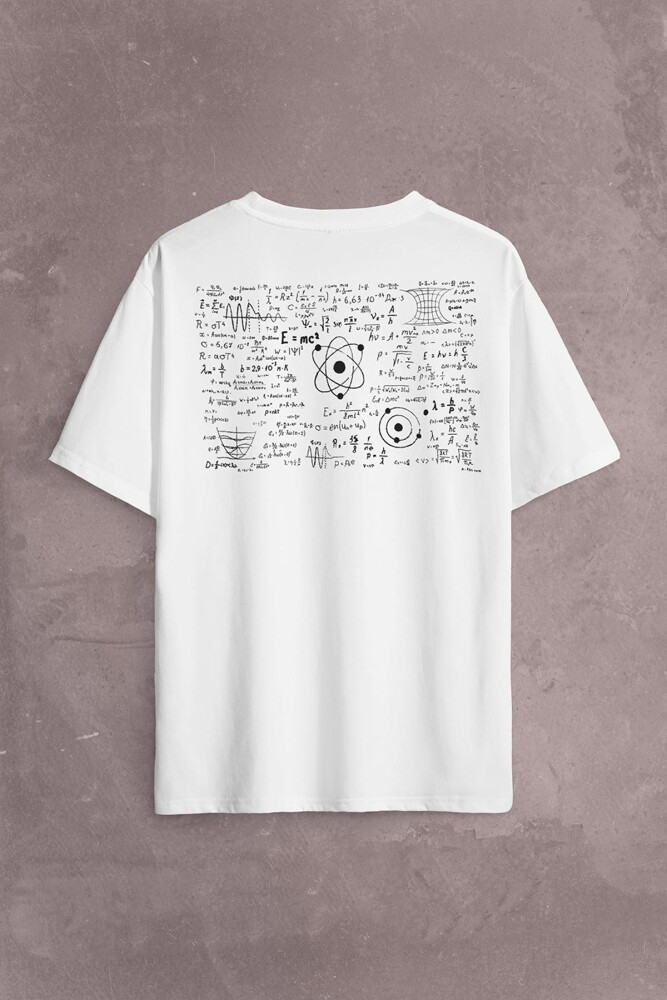 Matematik Fizik Formülü Denklem Sınav Sırt Ön Baskılı Oversize Tişört Unisex T-Shirt - 1