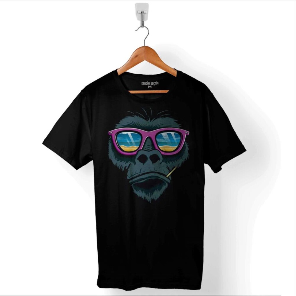 Maymun Gözlüklü Monkey Glasses Baskılı Tişört Unisex T-Shirt - 1