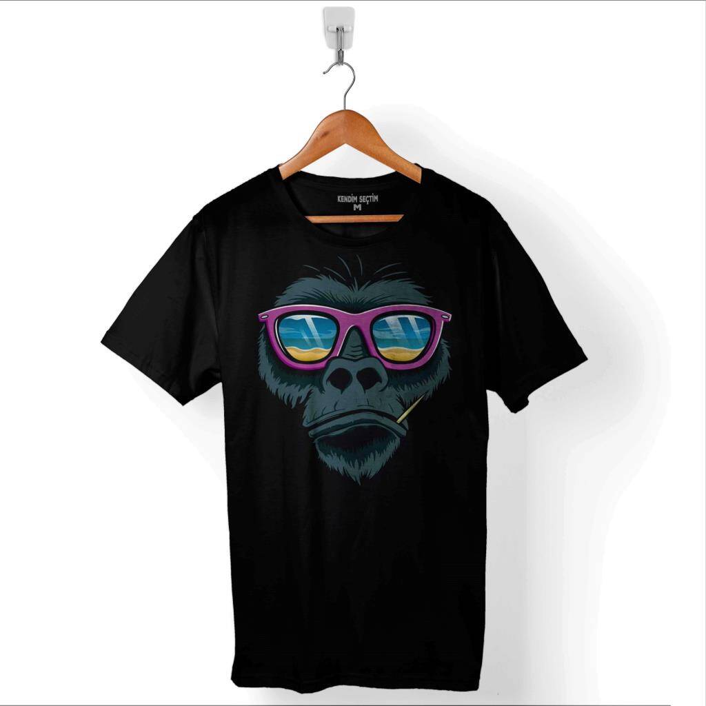 Maymun Gözlüklü Monkey Glasses Baskılı Tişört Unisex T-Shirt - 1