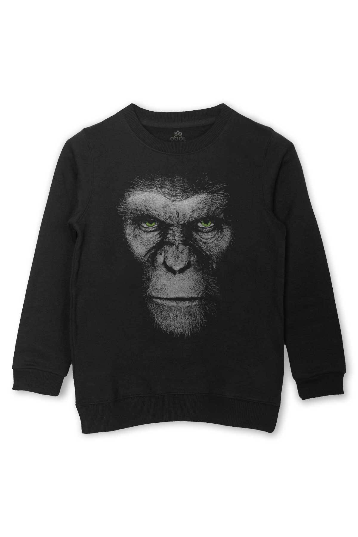 Maymunlar Cehennemi Caesar War Planet Apes Baskılı Çocuk Sweatshirt Siyah Sweat - 1