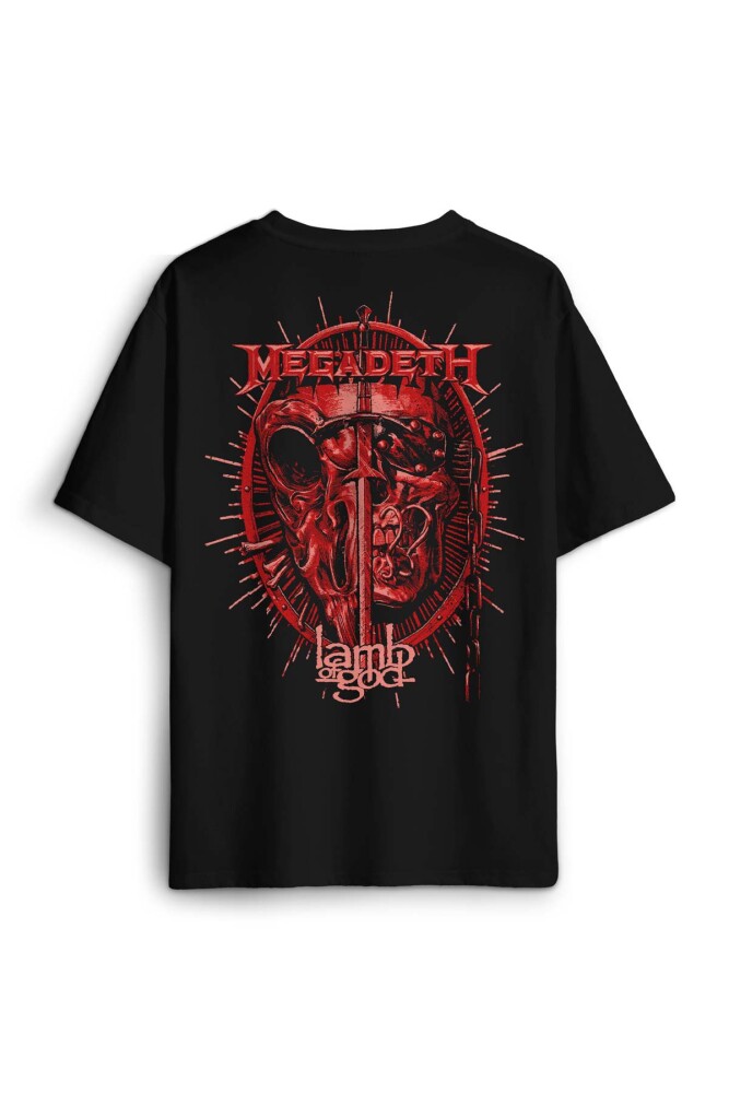 Megadeth Lamb Of God Metal Music Rock Sırt Ön Baskılı Oversize Tişört Unisex T-Shirt - 1