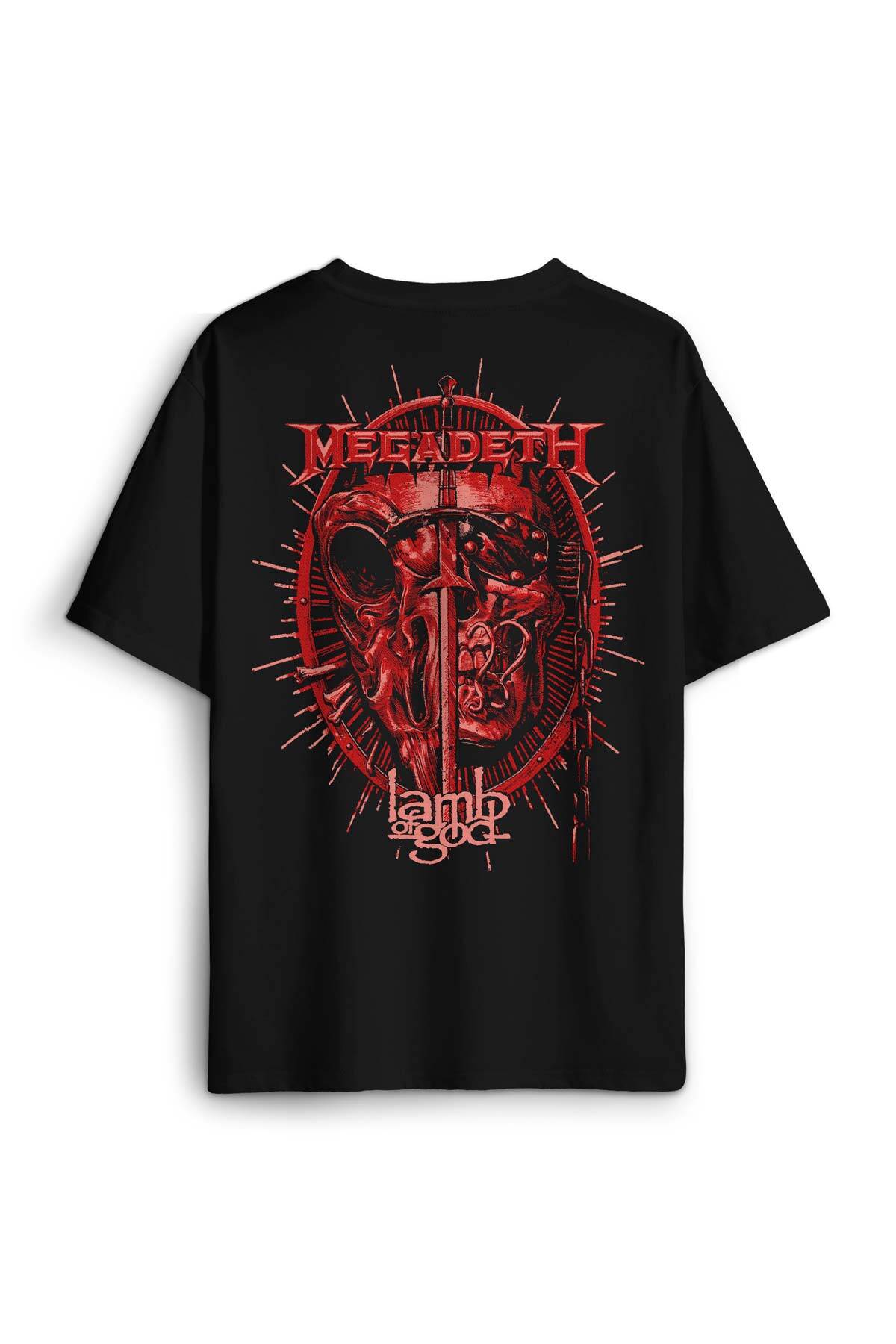 Megadeth Lamb Of God Metal Music Rock Sırt Ön Baskılı Oversize Tişört Unisex T-Shirt - 1